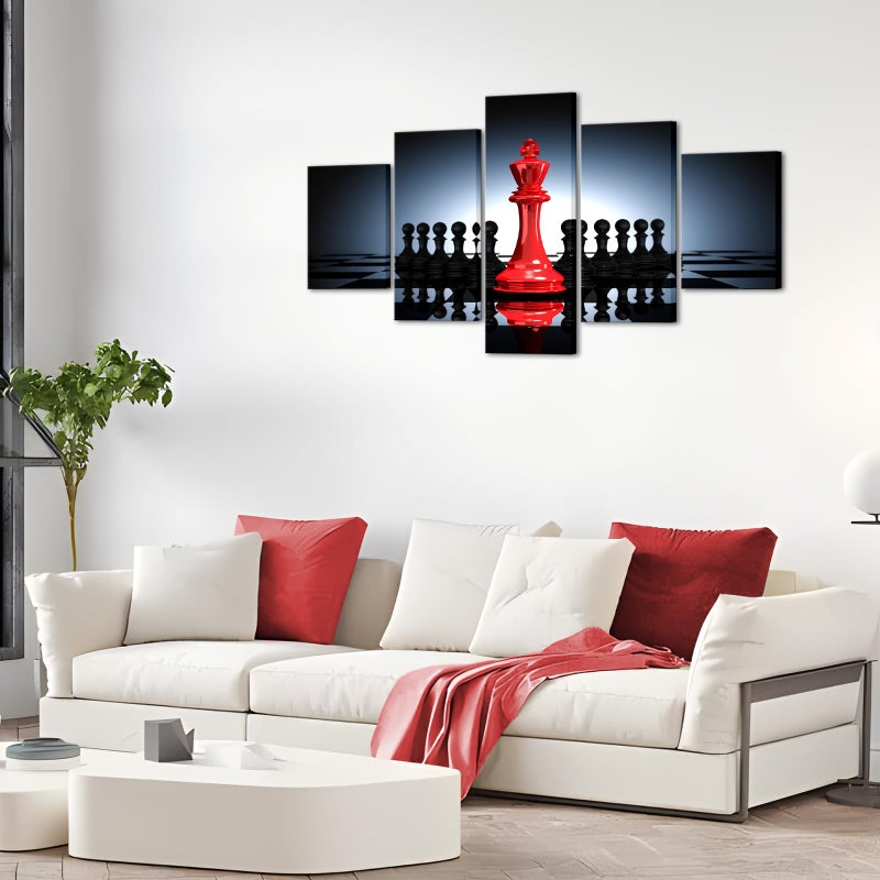 iHAPPYWALL Large 5 Pieces Modern Black And Red King And Knight Chess Pictures Print Canvas Wall Art for Home Chess Game RoomLiving Room Decor Ready To Hang - Image 4